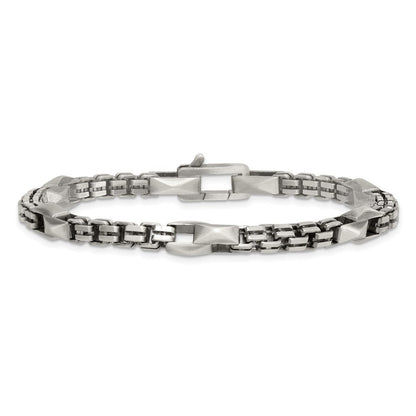 Sterling Silver Blk Ruthenium Brushed Box Chain Men's Bracelet