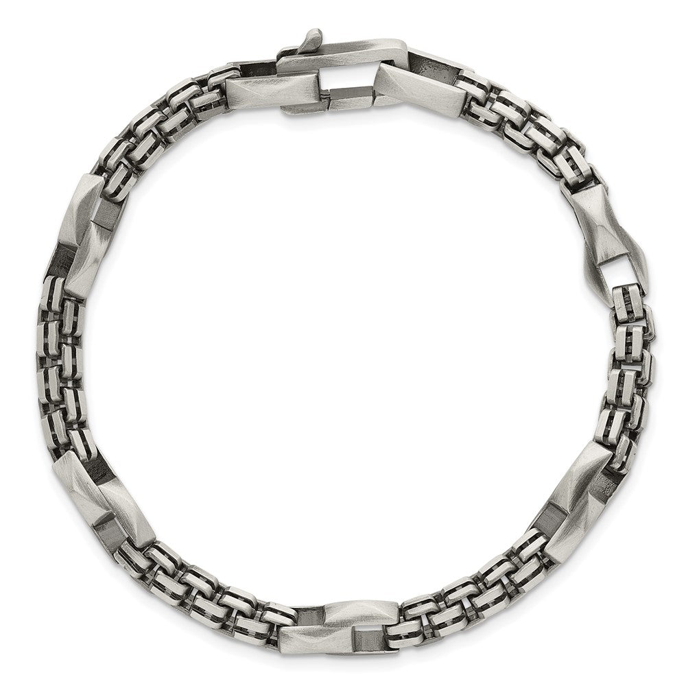 Sterling Silver Blk Ruthenium Brushed Box Chain Men's Bracelet
