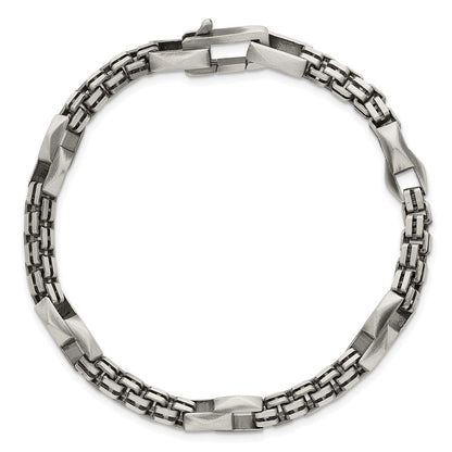 Sterling Silver Blk Ruthenium Brushed Box Chain Men's Bracelet