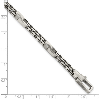 Sterling Silver Blk Ruthenium Brushed Box Chain Men's Bracelet