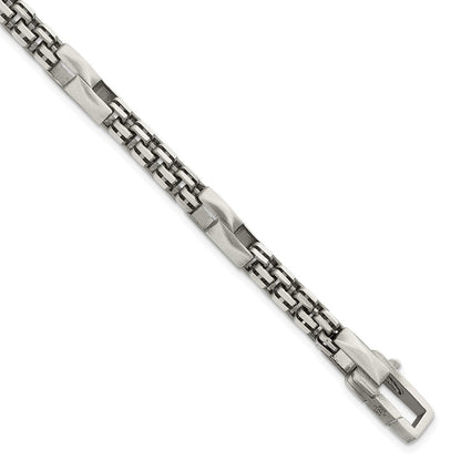 Sterling Silver Blk Ruthenium Brushed Box Chain Men's Bracelet