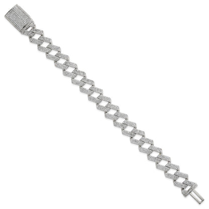 Sterling Silver Polished Fancy CZ Link 8.5 Inch Men's Bracelet