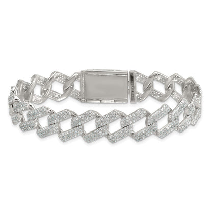 Sterling Silver Polished Fancy CZ Link 8.5 Inch Men's Bracelet