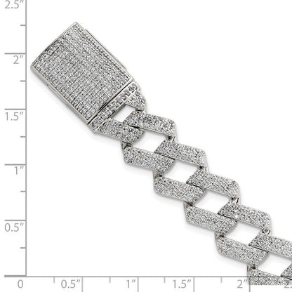 Sterling Silver Polished Fancy CZ Link 8.5 Inch Men's Bracelet