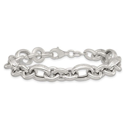 Sterling Silver Polished Greek Key 7.5in Fancy Link Bracelet