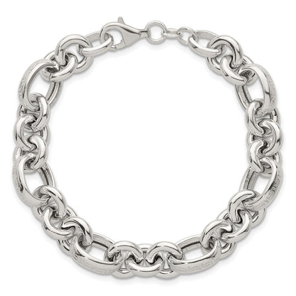 Sterling Silver Polished Greek Key 7.5in Fancy Link Bracelet