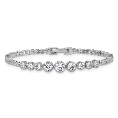 Sterling Silver Rhodium-Plated Polished CZ Graduated Tennis Bracelet