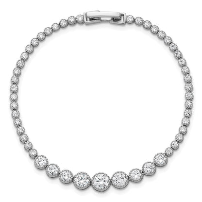 Sterling Silver Rhodium-Plated Polished CZ Graduated Tennis Bracelet