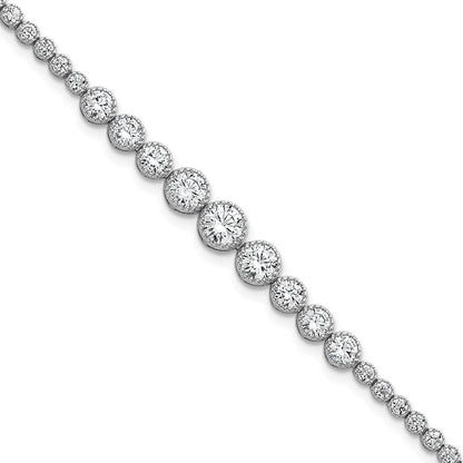 Sterling Silver Rhodium-Plated Polished CZ Graduated Tennis Bracelet