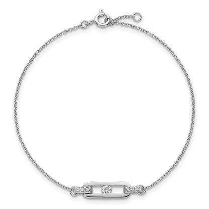 Sterling Silver Rhodium Plated Polished CZ Link 7in w/.5in Ext Bracelet
