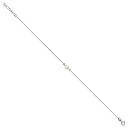 Sterling Silver Polished Freshwater Cultured Pearl 9in Plus 1in Ext Anklet
