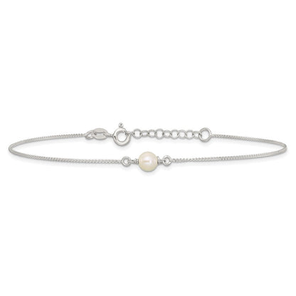 Sterling Silver Polished Freshwater Cultured Pearl 9in Plus 1in Ext Anklet