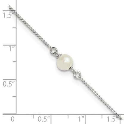 Sterling Silver Polished Freshwater Cultured Pearl 9in Plus 1in Ext Anklet