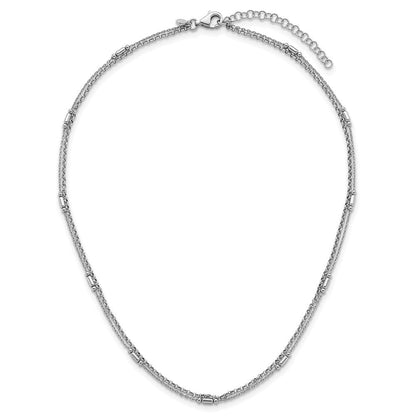 Sterling Silver Rhodium-Plated Polished 2-strand 16 w/2in Ext Necklace