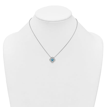 Sterling Silver Rhodium-Plated CZ Clover Shape 16in with 1.5in Ext Necklace