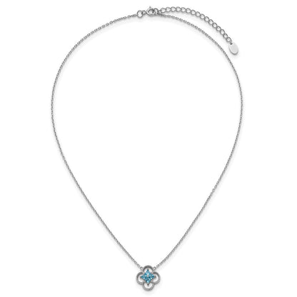 Sterling Silver Rhodium-Plated CZ Clover Shape 16in with 1.5in Ext Necklace