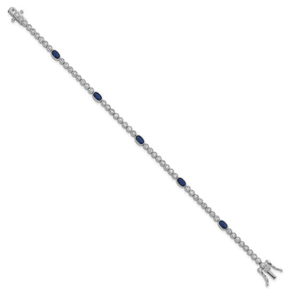 Sterling Silver Rhodium Plated Polished Blue and White CZ 7in Bracelet