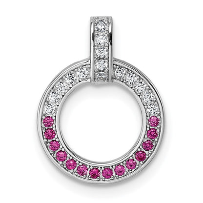 Sterling Silver Rhodium-Plated White & Red CZ Pendant