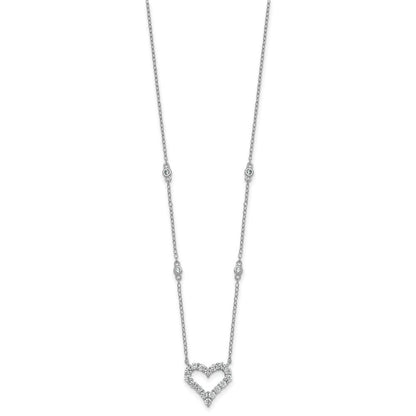 Sterling Silver Rhodium Plated Polished CZ Open Heart 18in Necklace