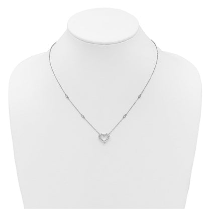 Sterling Silver Rhodium Plated Polished CZ Open Heart 18in Necklace