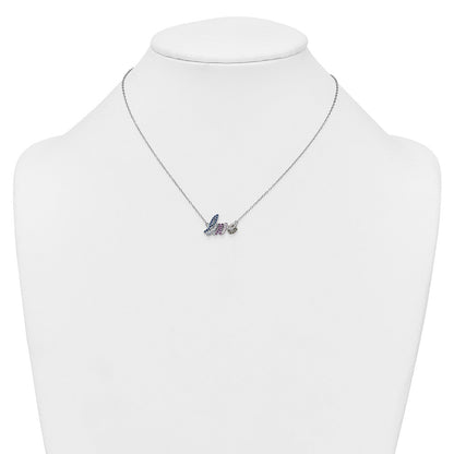 Sterling Silver Rh-Pltd Polished Multicolor CZ Love 16in w/2in Ext Necklace