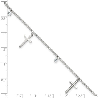 Sterling Silver Polished CZ Cross Bracelet