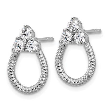 Sterling Silver Rhodium-Plated CZ Textured Post Earrings