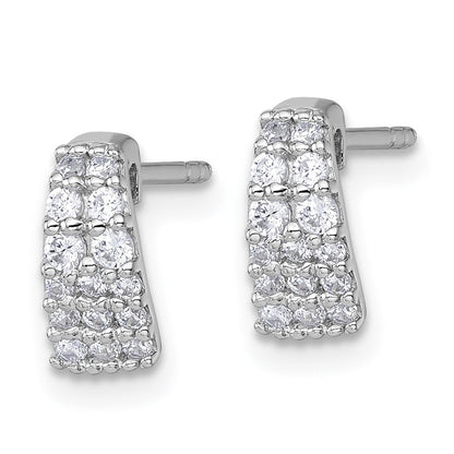 Sterling Silver Rh-Pltd Polished CZ Curved and Tapered Post Earrings