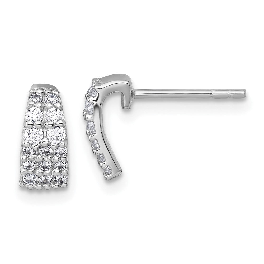 Sterling Silver Rh-Pltd Polished CZ Curved and Tapered Post Earrings