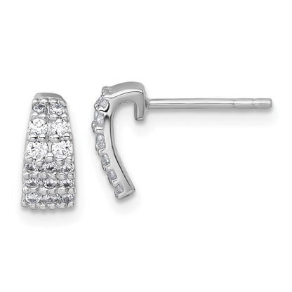 Sterling Silver Rh-Pltd Polished CZ Curved and Tapered Post Earrings