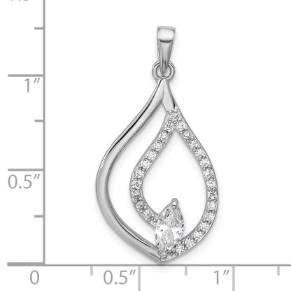 Sterling Silver Rhodium-Plated CZ Polished Tear Drop Pendant