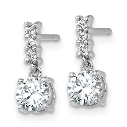 Sterling Silver Rhodium-Plated Polished CZ Post Dangle Earrings