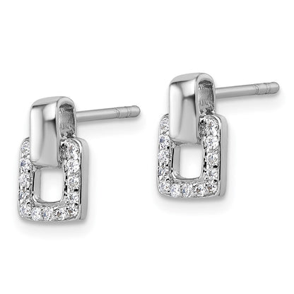 Sterling Silver Rhodium-Plated CZ Square Post Earrings