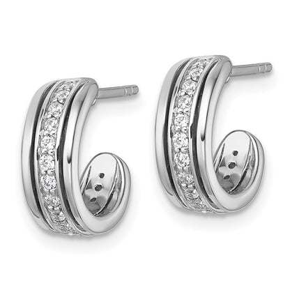 Sterling Silver Rhodium-Plated CZ Post Hoop Earrings