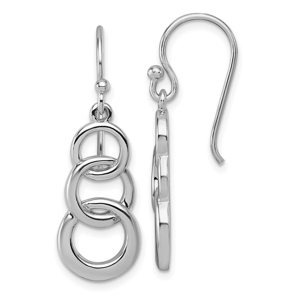 Sterling Silver Rhodium-Plated Polished 3 Circle Dangle Earrings