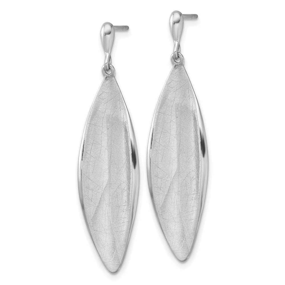 Sterling Silver Rhodium Plated Polished and Brushed Dangle Post Earrings