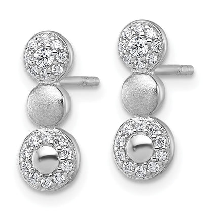 Sterling Silver Rhodium-Plated Polished and Satin CZ Circles Post Earrings