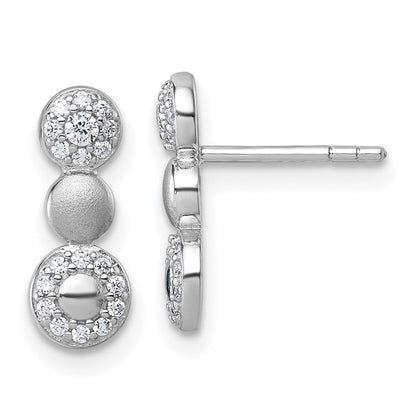 Sterling Silver Rhodium-Plated Polished and Satin CZ Circles Post Earrings