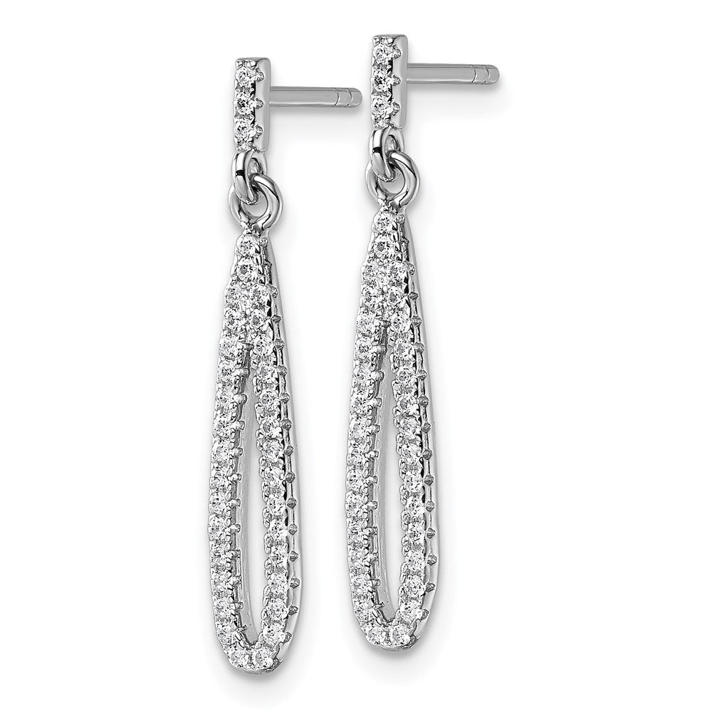 Sterling Silver Rhodium-Plated CZ Post Dangle Earrings