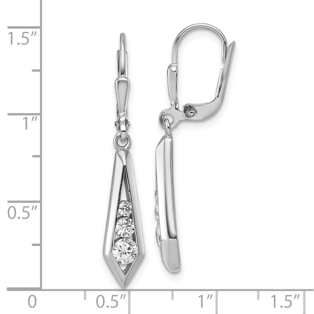 Sterling Silver Rhodium-Plated Polished Fancy CZ Leverback Earrings