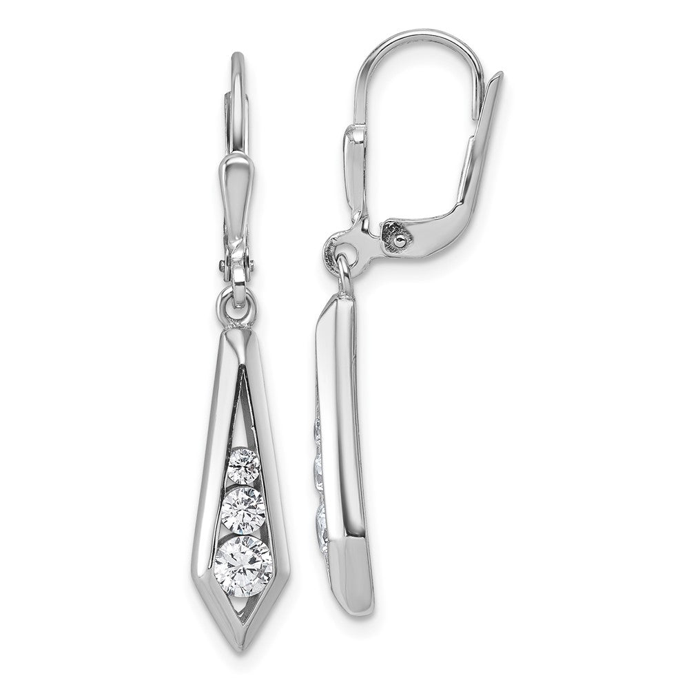 Sterling Silver Rhodium-Plated Polished Fancy CZ Leverback Earrings