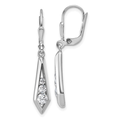 Sterling Silver Rhodium-Plated Polished Fancy CZ Leverback Earrings