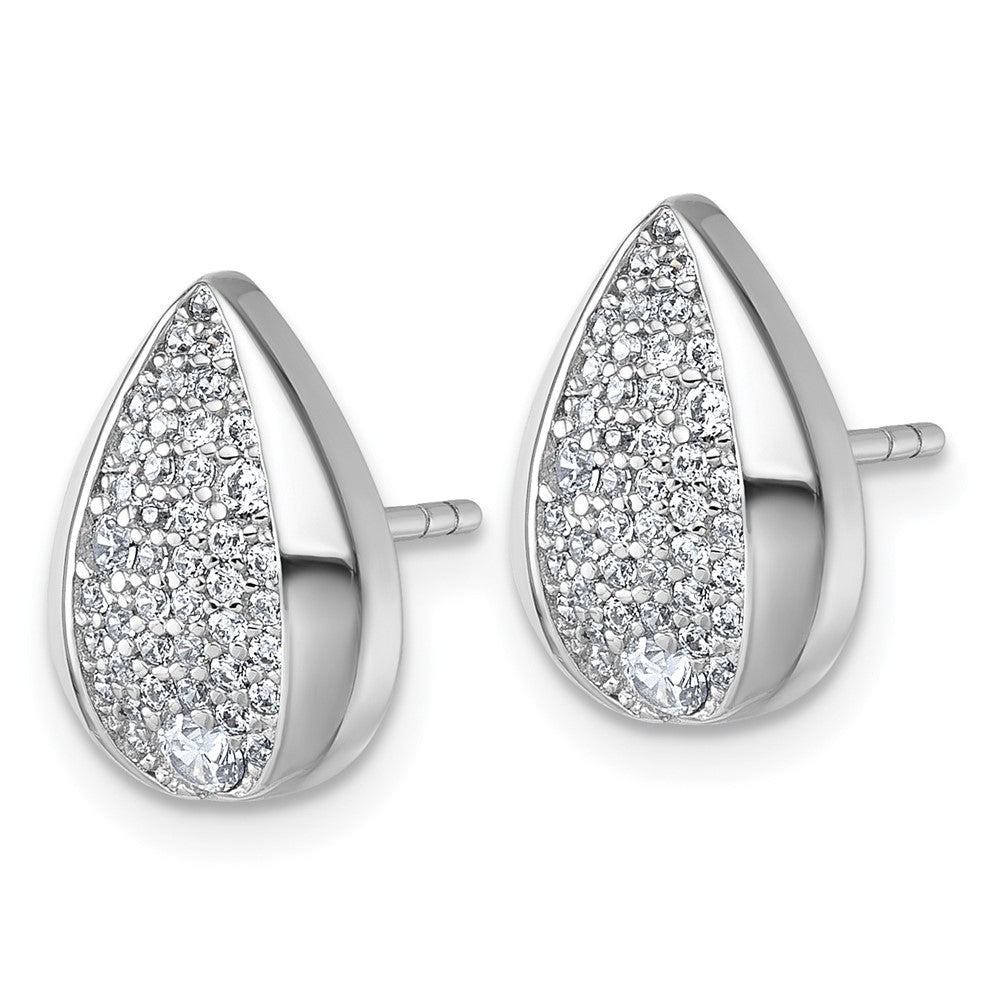 Sterling Silver Rhodium-Plated CZ Teardrop Post Earrings