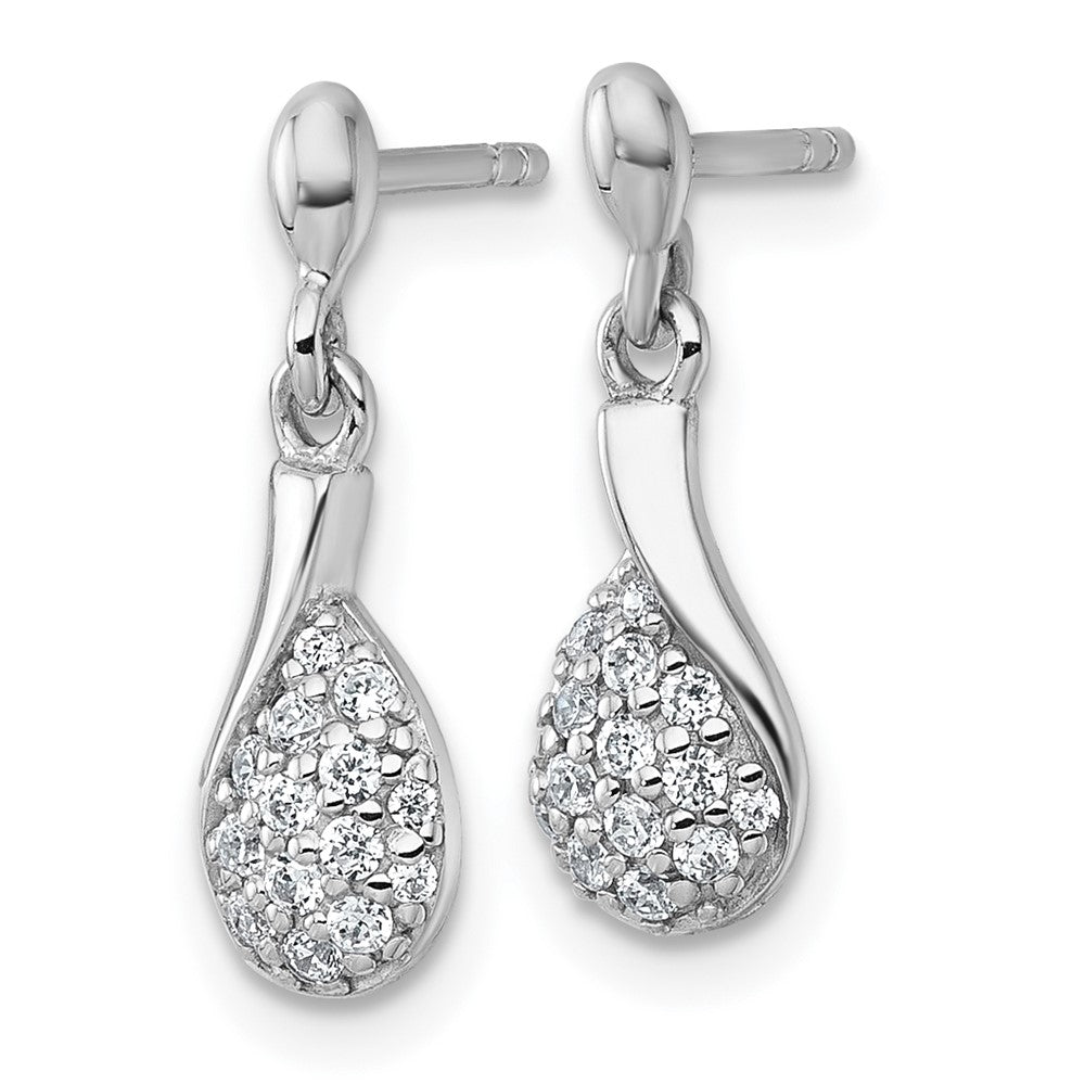 Sterling Silver Rhodium Plated Polished CZ Drop Dangle Post Earrings