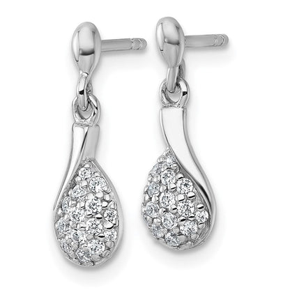 Sterling Silver Rhodium Plated Polished CZ Drop Dangle Post Earrings