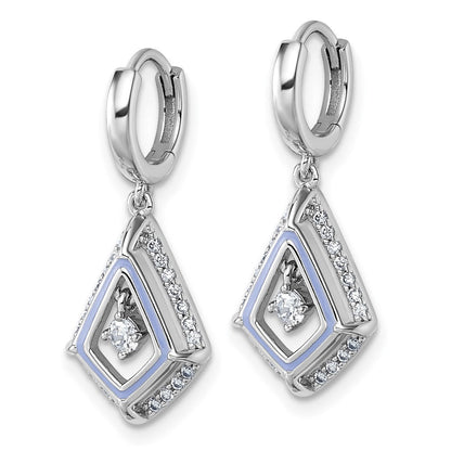 Sterling Silver Rhodium Plated Vibrant CZ Enamel Dangle Hinged Hoop Earrings