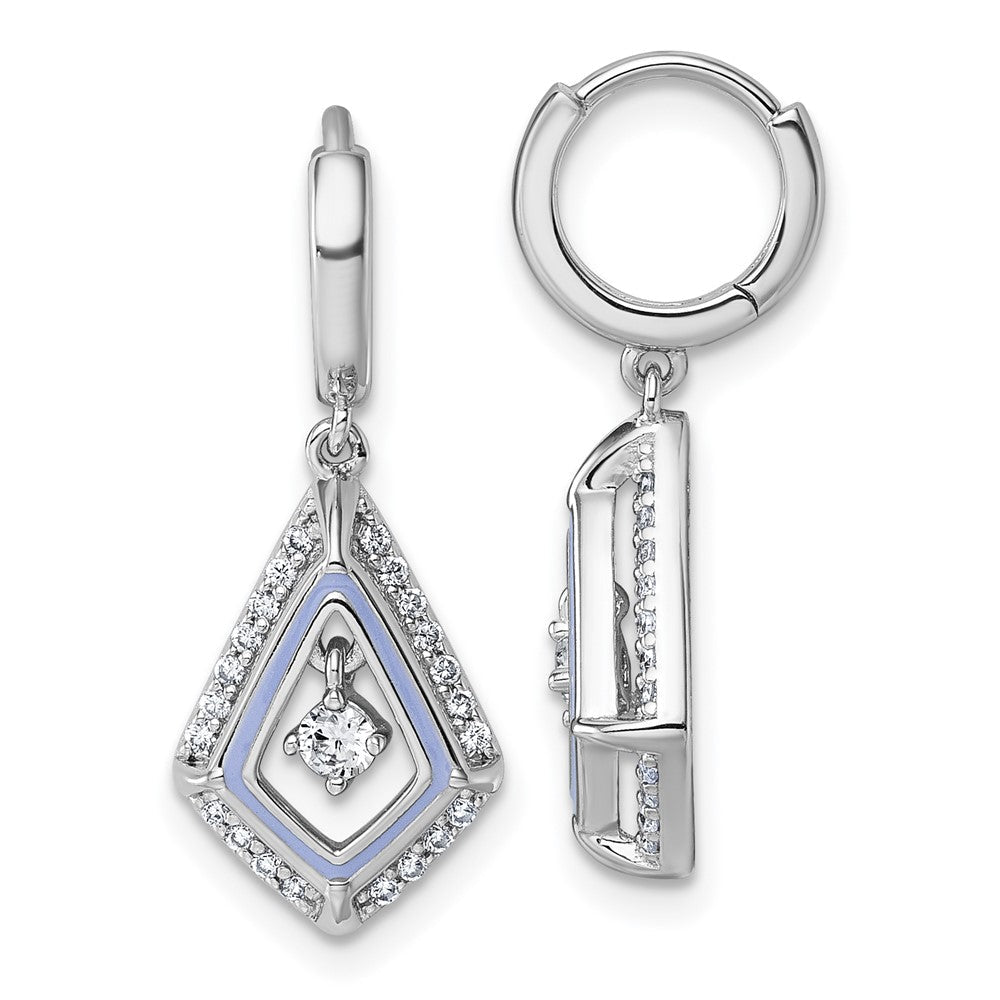 Sterling Silver Rhodium Plated Vibrant CZ Enamel Dangle Hinged Hoop Earrings