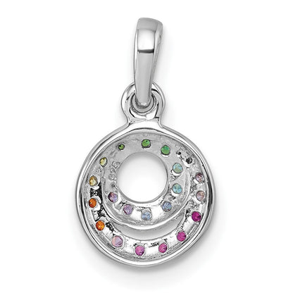 Sterling Silver Rhodium-Plated Multi Color CZ Double Circle Pendant