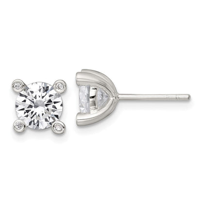 Sterling Silver Polished 4 Prong CZ Post Earrings