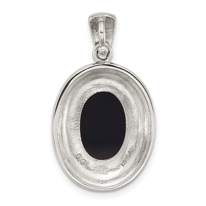 Sterling Silver Antiqued Marcasite Black Agate and Mop Cameo Pendant